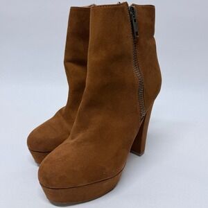 Shi by Journeys Womens Tan Faux Suede Platform Block Heel Ankle Boots Size 7.5M